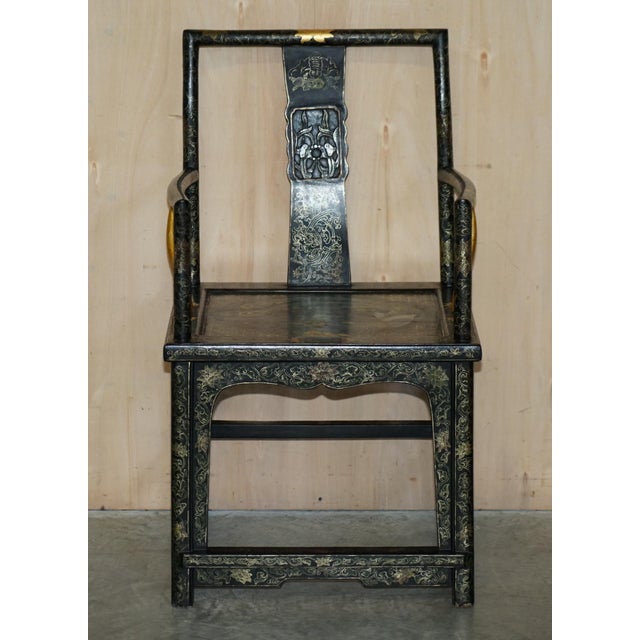 This is a stunning highly decorative Chinese Export circa 1900-1920 hand painted and lacquered Ming style armchair. I have...