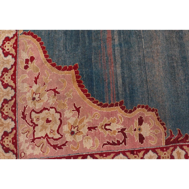 Antique 19th Century Indian Agra Rug in Solid Blue Background For Sale - Image 13 of 14