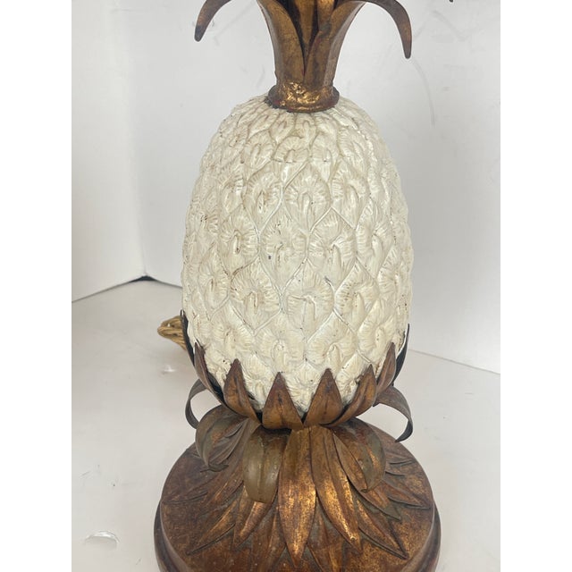 Ceramic Pair Italian Gilt Metal & Ceramic Pineapple Table Lamps , 1950s For Sale - Image 7 of 15