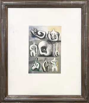 Henry Moore Eight Sculpture Ideas Framed Hand Signed Etching, 1980-1981