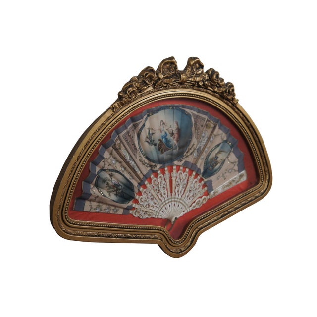 Antique 18th century French Louis XVI / Neoclassical painted boudoir hand fan. White sticks pierced with foliate / floral...