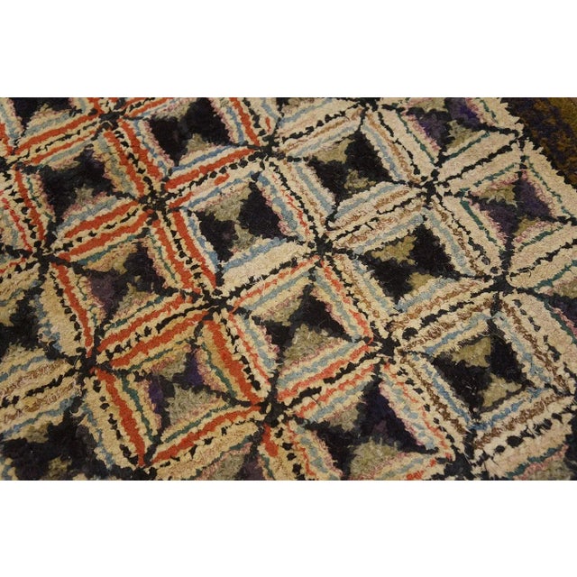 Brown 1920s Multicolor Square Folk Art Antique Amercian Hooked Rug 2' 4'' X 3' 4'' Woven Wool Carpet For Sale - Image 8 of 9