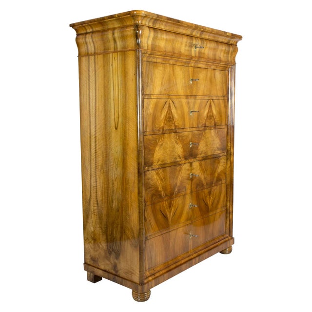 19th Century Biedermeier Walnut Chiffonier or High Chest of Drawers For Sale - Image 3 of 12