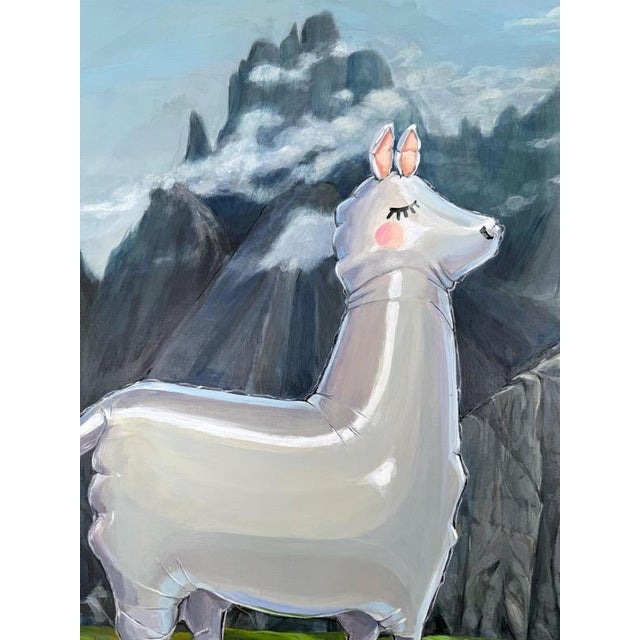 Silver Sofía Cristina Jiménez, Silver Inflatable Llama in an Andean Mountain Landscape, Acrylic Painting, 2025 For Sale - Image 8 of 10