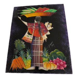 1960s Colorful Guatemalan Folk Art Painting Signed Tejadora Woman Weaver Indigenous