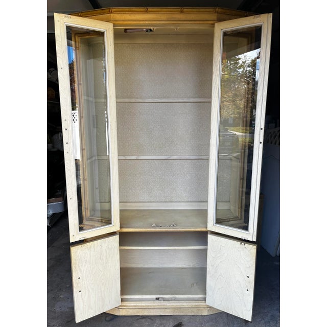 1970s 1970s Vintage Stanley Faux Bamboo and Cane Lighted China and Display Cabinet For Sale - Image 5 of 14