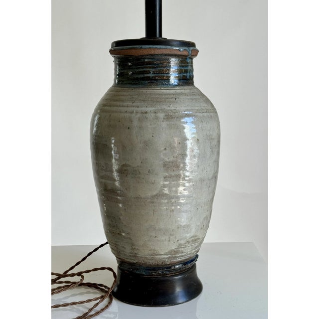 Mid-Century Modern Mid-Century Glazed Stoneware Table Lamp For Sale - Image 3 of 8