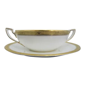 Royal Worcester England Gold Encrusted Lamps Soup Cream Bowl Cup & Saucer