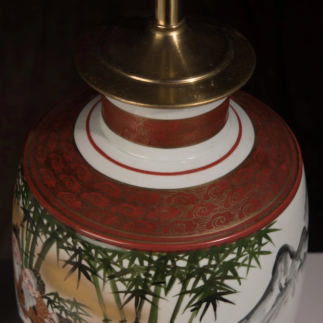 1970s Chinoiserie Hand Painted Porcelain Lamps - a Pair For Sale - Image 9 of 12