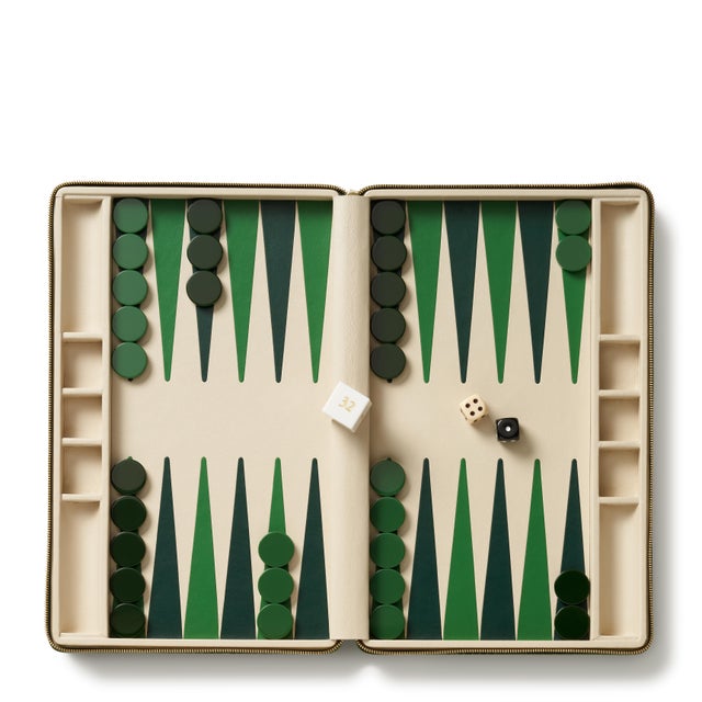 Contemporary AERIN Enzo Travel Backgammon in Verde For Sale - Image 3 of 4
