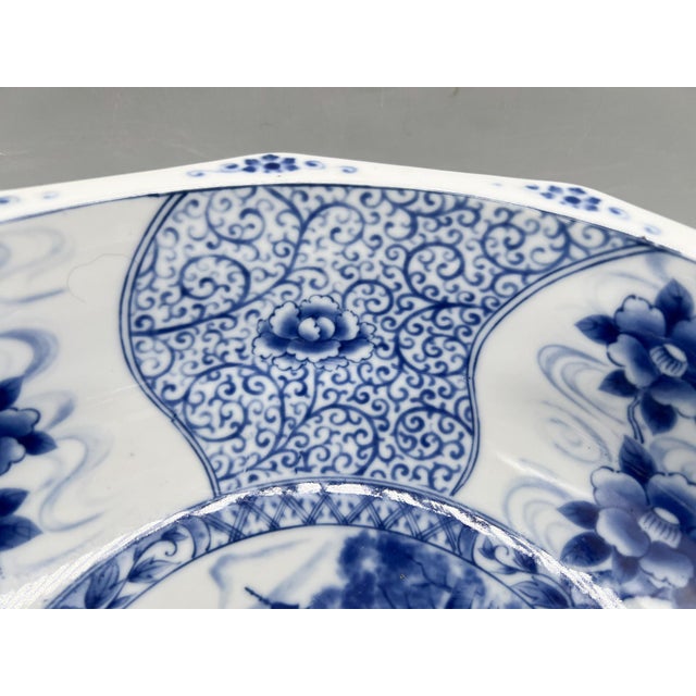 Large Vintage Blue & White Japanese Porcelain Geometric Bowl - Chinoiserie, Traditional, Asian, Grandmillennial For Sale - Image 13 of 14