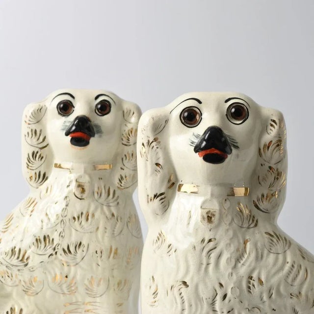 Antique Staffordshire Mantle Dog Figurines with Glass Eyes, 1890s, Set of 2 For Sale - Image 4 of 10