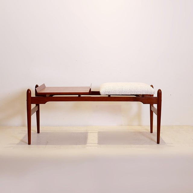 Vintage Italian Wooden Bench with Boucle Seat, 1960s For Sale - Image 14 of 15