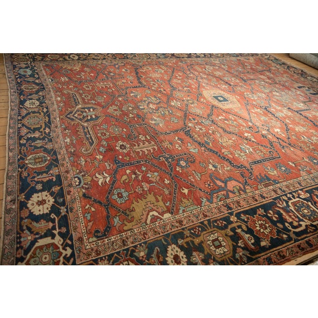 1910s Antique Heriz Carpet - 12' x 14'8" For Sale - Image 5 of 12