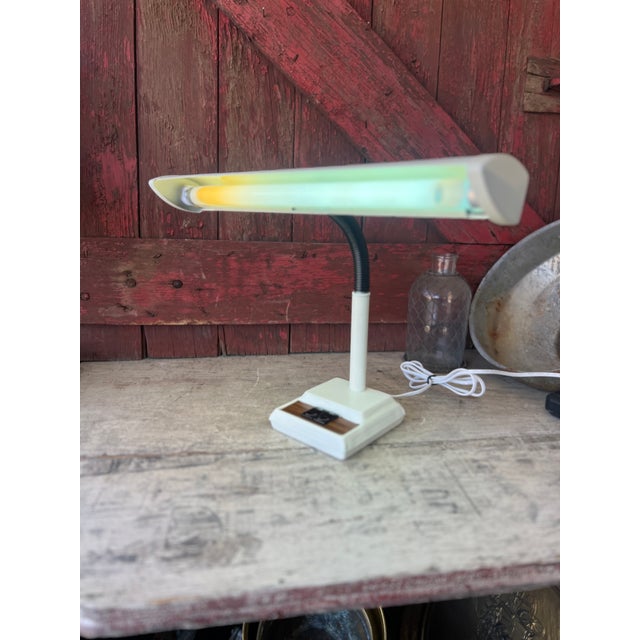 Metal Vintage Adjustable Desk Lamp With Fluorescent Light & Wood Accent For Sale - Image 7 of 9
