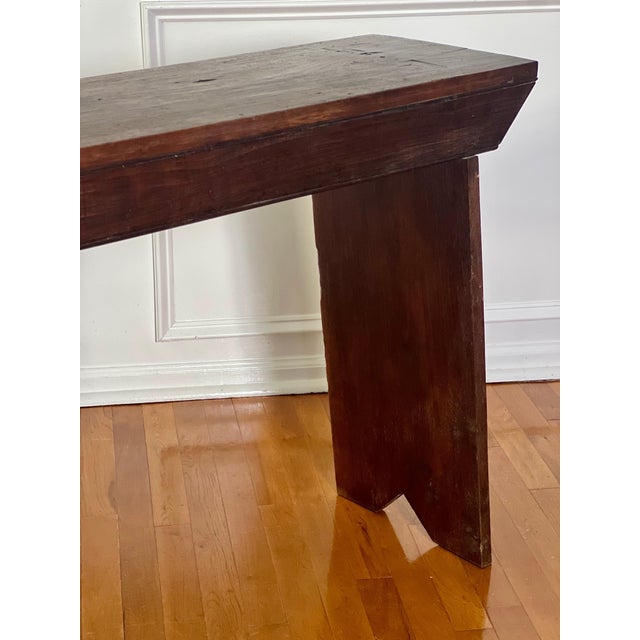 Early 20th Century Antique Primitive Farmhouse Walnut Mortised Narrow Console or Workbench For Sale - Image 5 of 12
