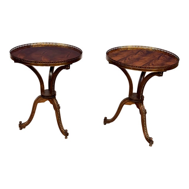 Pair of Traditional Round Mahogany Accent Tables by Leighton Hall - Showroom Samples For Sale