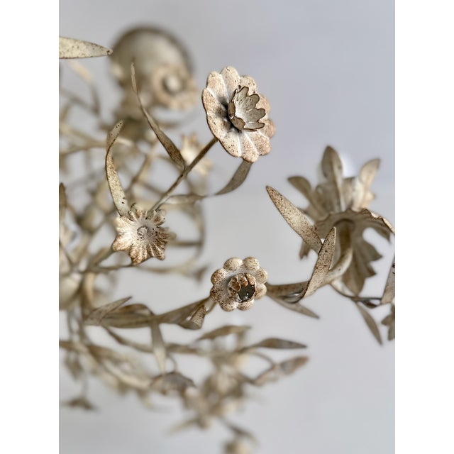 Vintage Italian Floral Tole 5-Light Chandelier in Cream Painted Metal, 1960s For Sale - Image 6 of 12