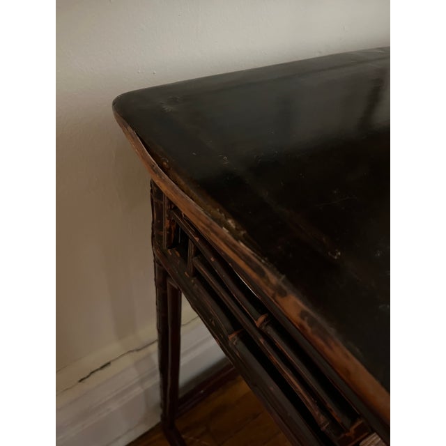 Wood Antique Chinese Square Bamboo Table For Sale - Image 7 of 9