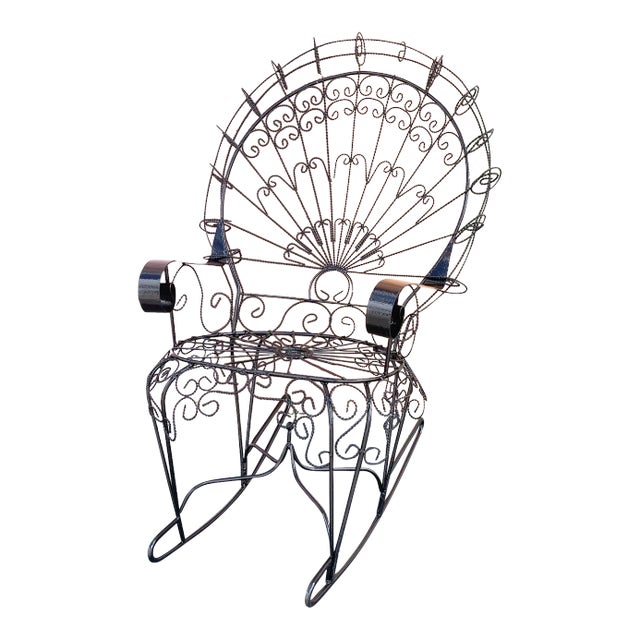 Palm Beach Regency Wrought Iron Peacock Rocker For Sale