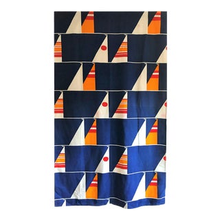 1960s Mid Century Mod Nautical Sailboat Blue Orange Textile Wall Tapestry For Sale