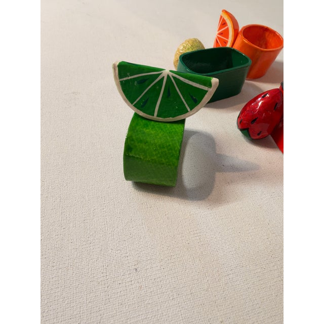 1990s Vintage Hand Painted Lacquered Papier Mâche Napkins Rings S/7 For Sale - Image 5 of 5