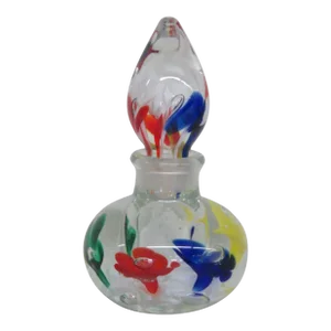 Joe St Clair Art Glass Rainbow Floral Paperweight Perfume Cologne Bottle
