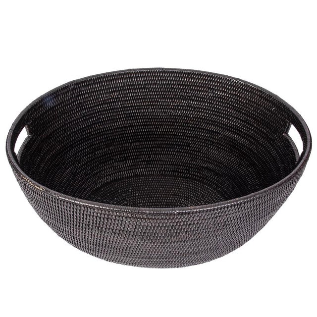 Wood Artifacts Rattan Laundry Basket with Cutout Handles in Tudor Black For Sale - Image 7 of 11