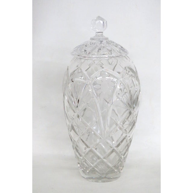 Lead Cut Crystal Lidded Candy Cookie Jar With Diamond Cut Lattice Pattern 4937b For Sale In Miami - Image 6 of 13