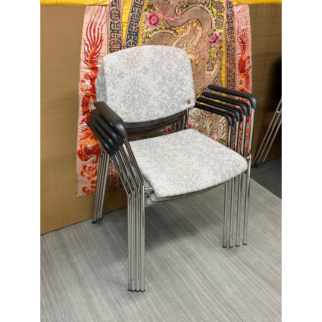 Pop Art Hightower Modernist Stackable Damask Print Arm Chairs, Set of Four For Sale - Image 3 of 11