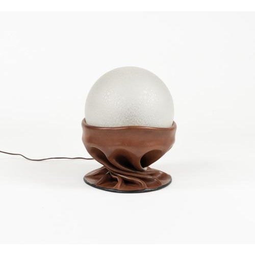 1970s Midcentury Table Lamp in Brown Leather and Frosted Glass by Nova Tecno, 1970s For Sale - Image 5 of 16