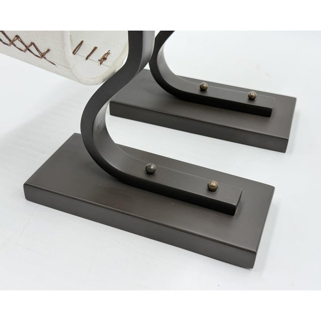 Paul Marra Bronze Finish Wall Sconces With Hand-Stitched Linen Shades - a Pair For Sale - Image 17 of 18