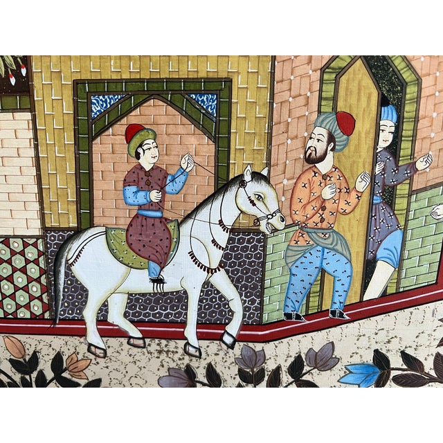 Textile Indo-Persian Gouache Vintage Painting on Silk, Framed For Sale - Image 7 of 7