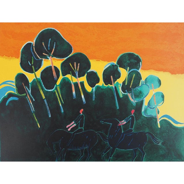 Albert Zavaro (1925-2022) Sunset on a Stroll Original color lithograph Signed in pencil Marked as Artist's Proof (EA) On...