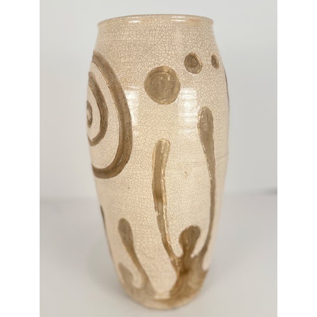 Ceramic Midcentury Handmade Stoneware Crackle Glaze Vase For Sale - Image 7 of 16