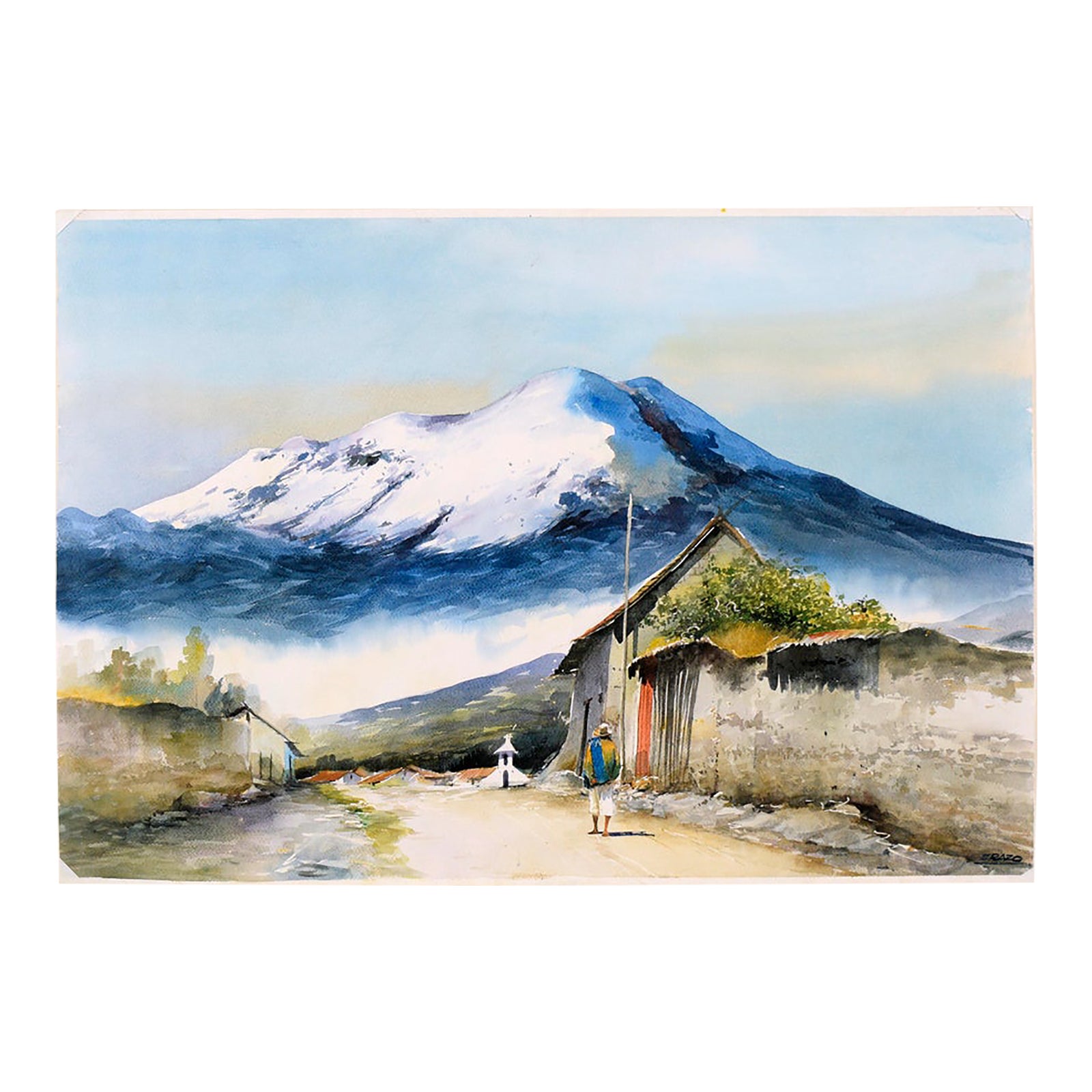 Village at the Base of the Andes Mountains - Watercolor Landscape on ...