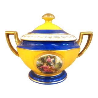 Czech Palt Gilt Porcelain Classical Scene Covered 1930s Sugar Bowl For Sale