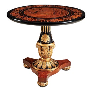 Italian Empire Style Marquetry Pedestal Accent Table For Sale
