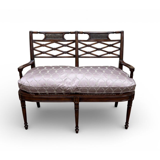Traditional Theodore Alexander Regency Cane Seat Carved Wood Settee For Sale - Image 3 of 18
