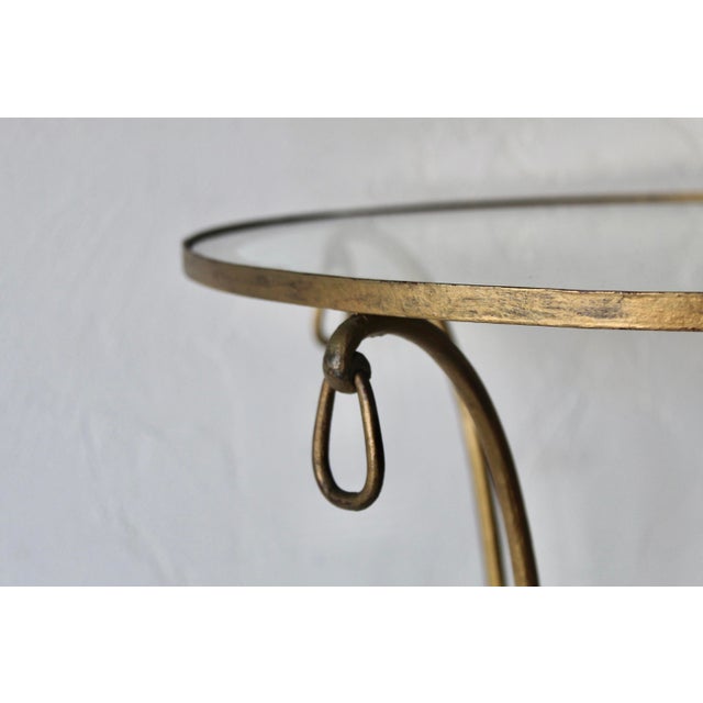 Late 20th Century Rene Drouet Style Gilded Metal Glass Side Table Hoop Decorations Vintage Mid-Century For Sale - Image 4 of 13