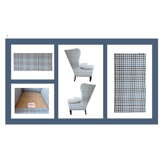 Tufted Blue and Gray Houndstooth Wingback Chair For Sale - Image 11 of 18