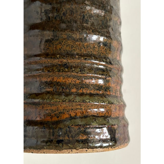 Contemporary Vintage Brown Rust Tall Vase, Signed For Sale - Image 3 of 8
