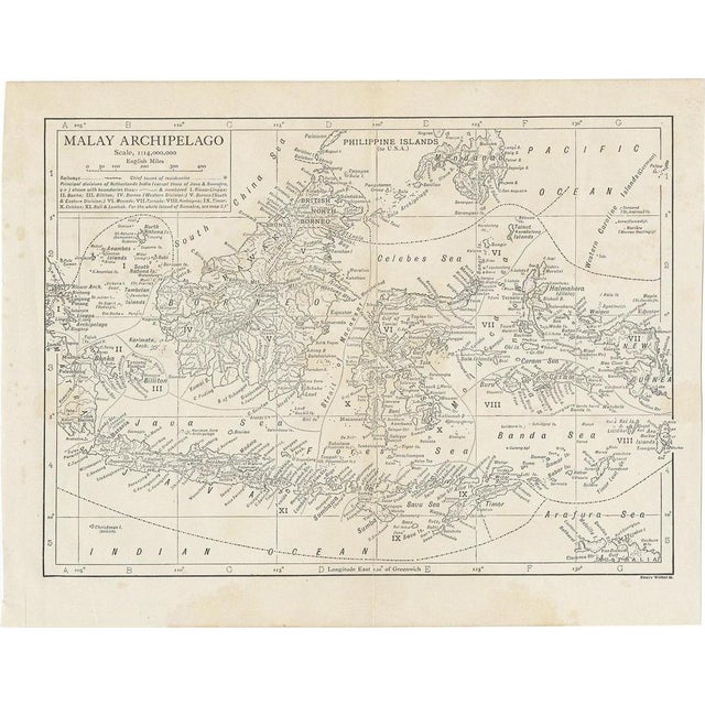 1910s Antique Map of the Malay Archipelago by Walker, 1911 For Sale - Image 5 of 5