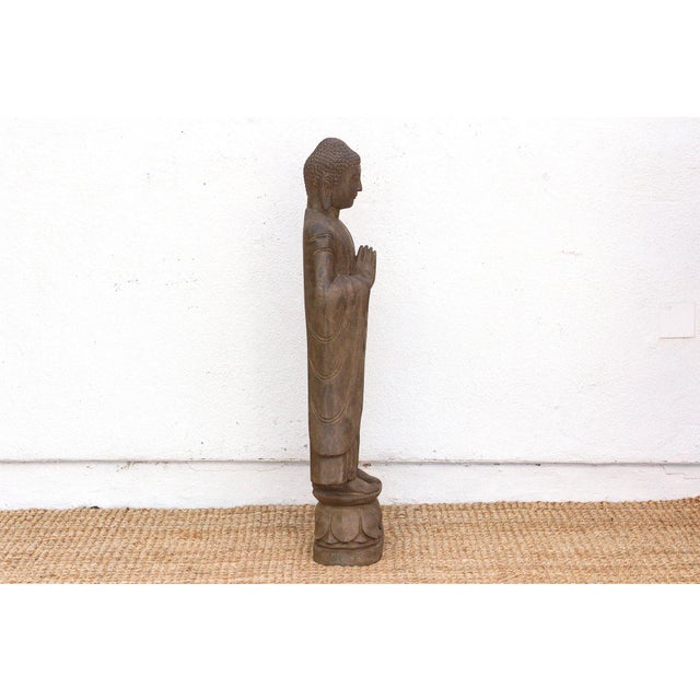 1990s Elegant Hand-Carved Stone Buddha on Lotus Figure For Sale - Image 5 of 10