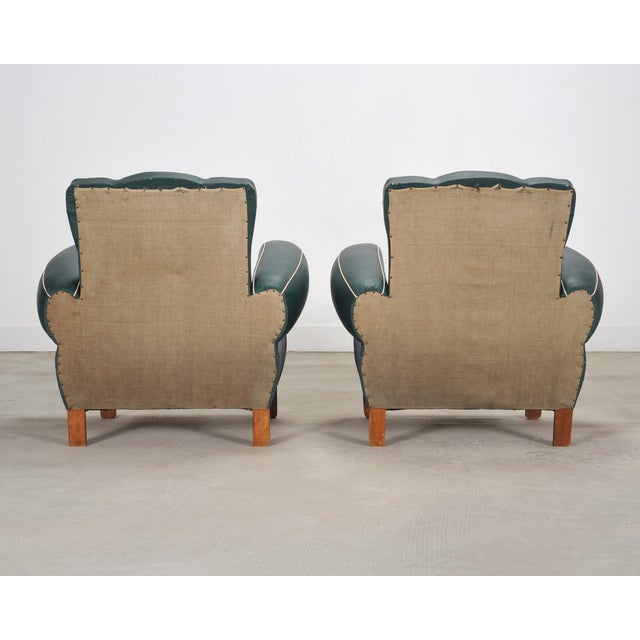 Pair of 20th Century French Art Deco Period Green Club Chairs For Sale - Image 9 of 17