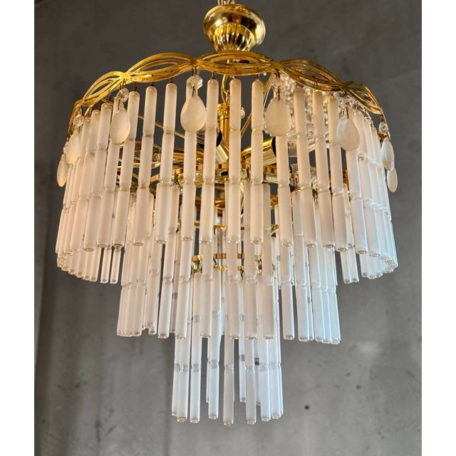 Chandelier with Opaline Glass Rods, Italy, 1970s For Sale - Image 6 of 9