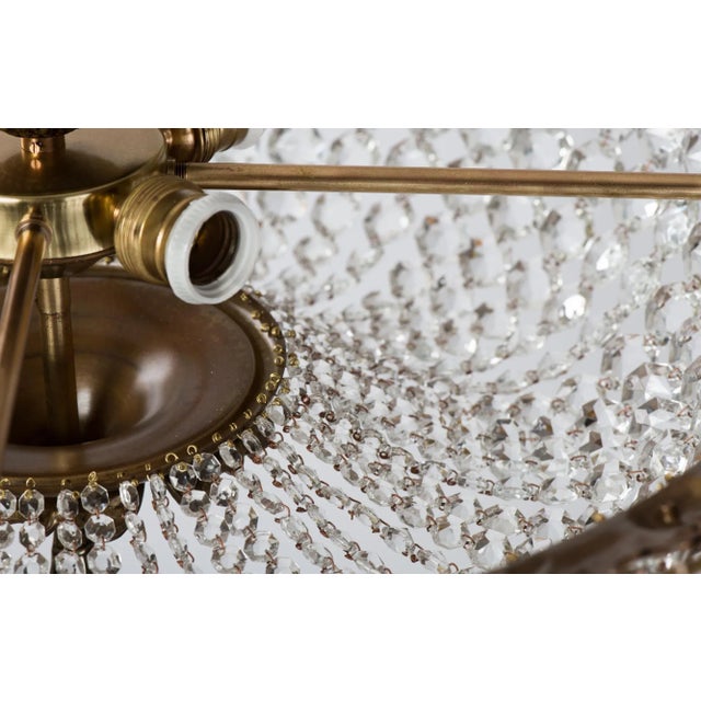 Large Brass & Crystal Semi Flush Mount Basket Chandelier, Spain 1950s For Sale - Image 11 of 13