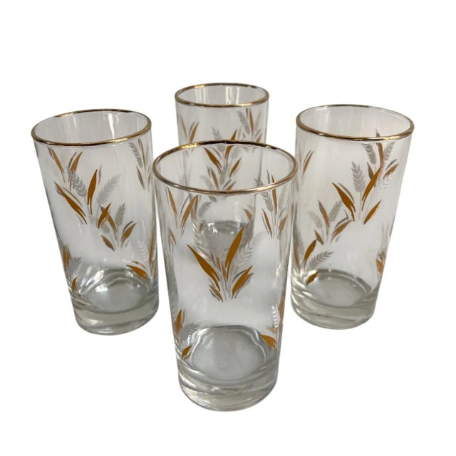 Mid-Century Modern Vintage Libbey Gold Gilt Wheat Highball Tumblers - Set of 4 For Sale - Image 3 of 8