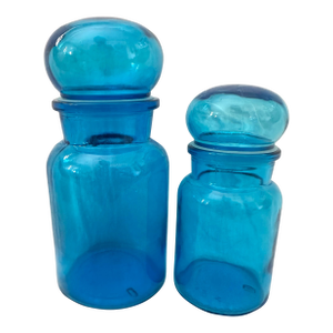 Vintage Pair of Belgium Blue Apothecary Bottles
