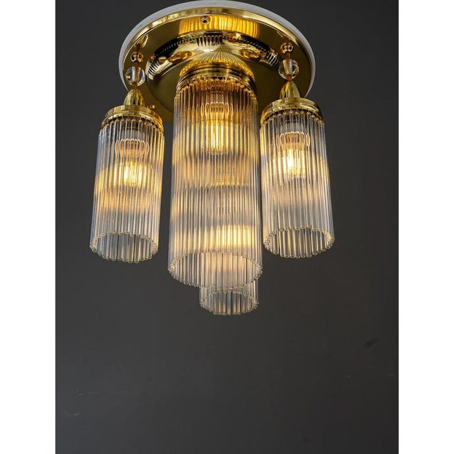 Metal Art Deco Ceiling Lamp with Glass Sticks, 1920s For Sale - Image 7 of 17
